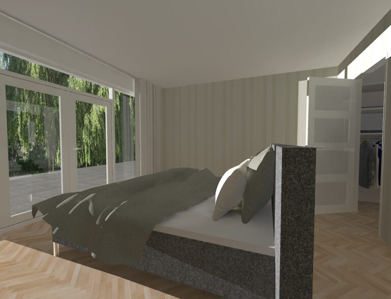 3D interieurontwerp master bedroom met inloopkast in Hoeven - Brabant | Huis & Interieur