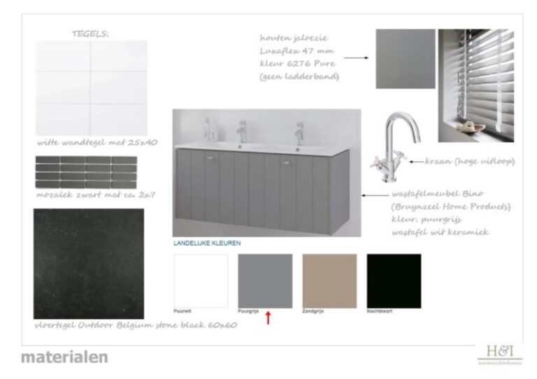 Materialenplan badkamerontwerp voor badkamer in Zevenbergen - Brabant | Huis & Interieur