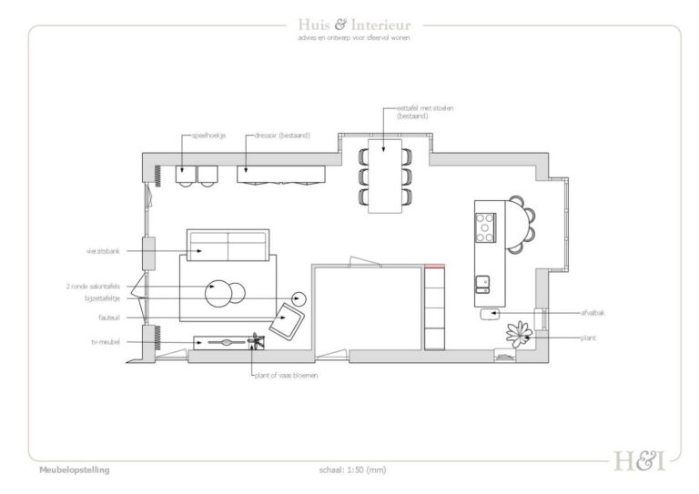 Interieurontwerp/meubelopstelling woonkamer nieuwbouwwoning Bosselaar Zevenbergen - door Huis & Interieur