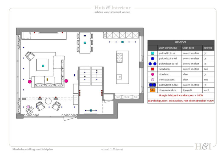 Lichtplan en interieurontwerp split level woning Amersfoort