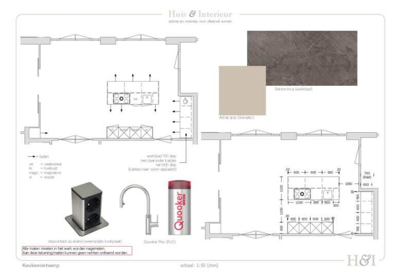 Keukenontwerp met materialenvoorstel landhuis/villa Helmond